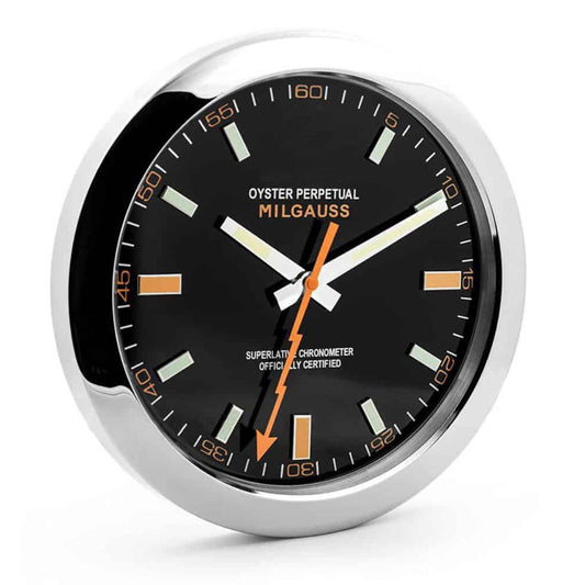 Swiss Scientific Heritage Wall Clock - Sliver Black & Orange