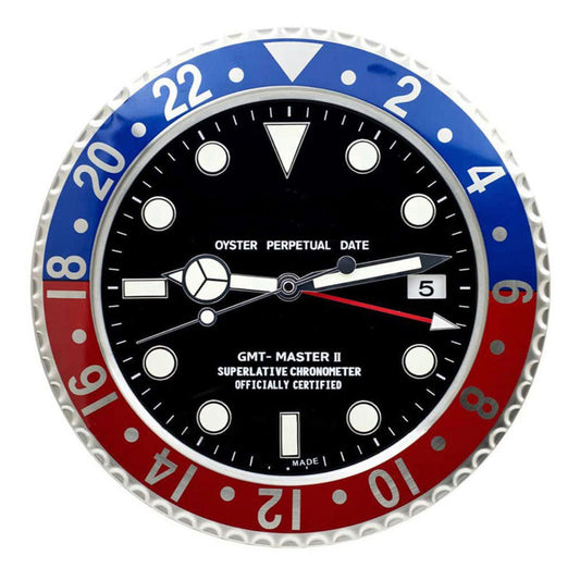 Swiss Dual Time Pilot Style Wall Clock - blue and red