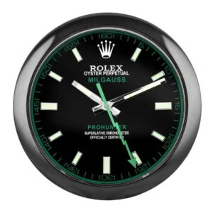 Milgauss Wall Clock 34cm – All Black with Green Accent