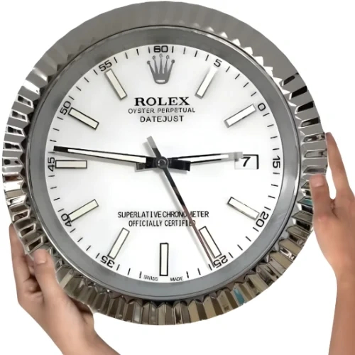 Date-Just Wall Clock – Silver & White Stick Index Dial | 34 cm Luxury Edition - Image 2