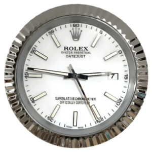 Date-Just Wall Clock – Silver & White Stick Index Dial | 34 cm Luxury Edition