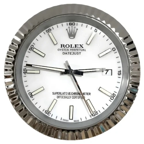 Date-Just Wall Clock – Silver & White Stick Index Dial | 34 cm Luxury Edition